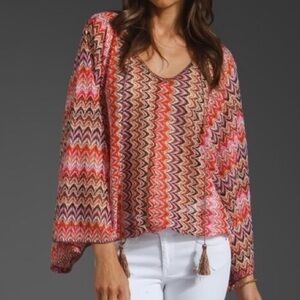 Sanctuary Retro Boho Dolman Sleeve Oversized Poncho Top with Tie Tassels size S